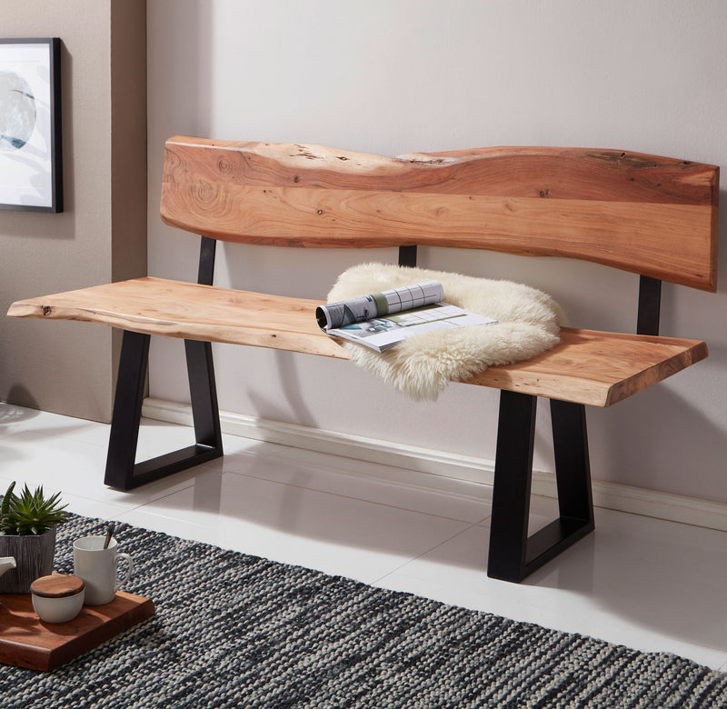 Esszimmerbank GAYA 160cm Akazie Massivholz Baumkante Landhausstil