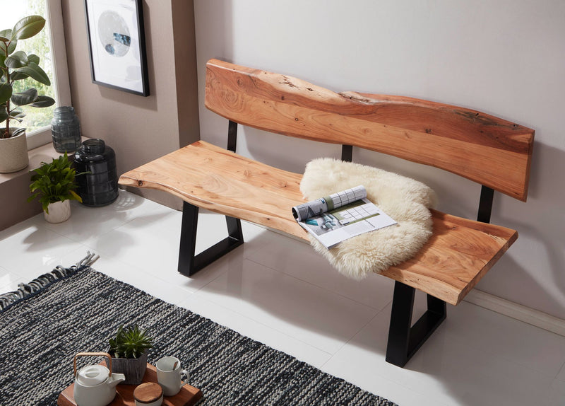 Esszimmerbank GAYA 160cm Akazie Massivholz Baumkante Landhausstil