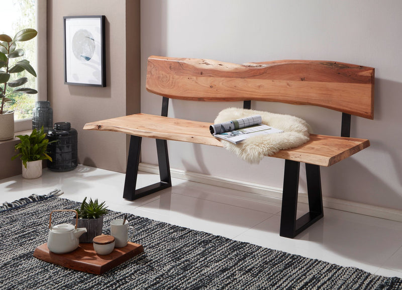 Esszimmerbank GAYA 180cm Akazie Massivholz Baumkante Landhausstil 4-Sitzer
