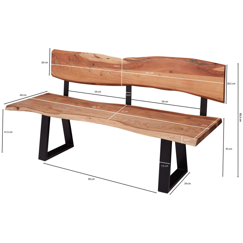 Esszimmerbank GAYA 180cm Akazie Massivholz Baumkante Landhausstil 4-Sitzer