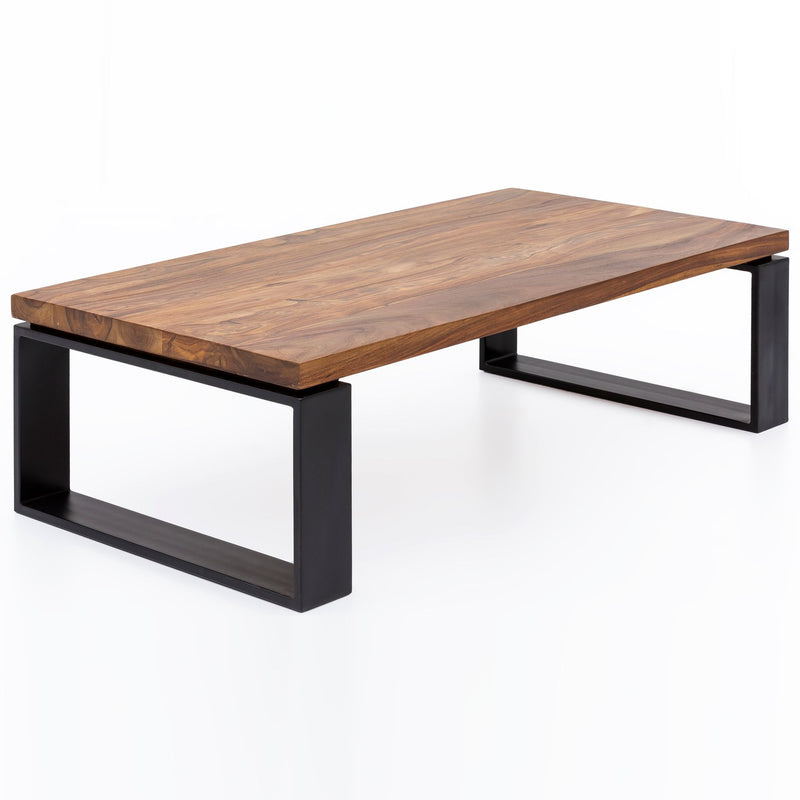 Couchtisch WL5.650 Sheesham 115x35x60cm Massivholz Metallgestell Braun