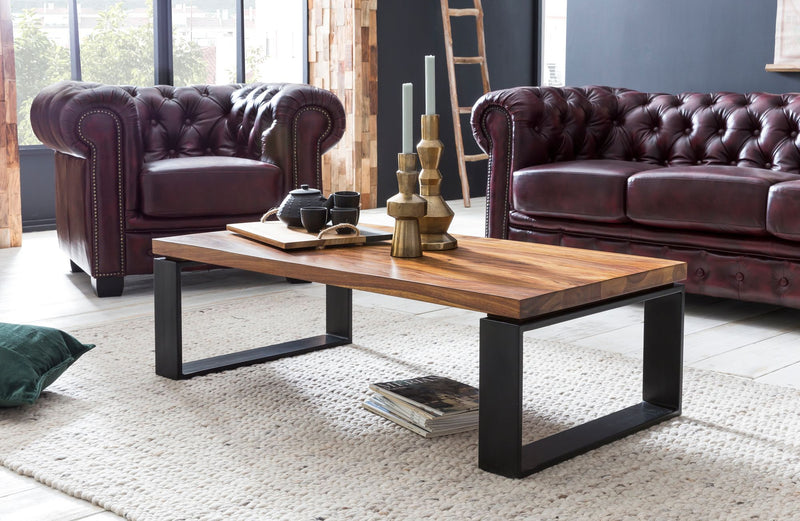 Couchtisch WL5.650 Sheesham 115x35x60cm Massivholz Metallgestell Braun