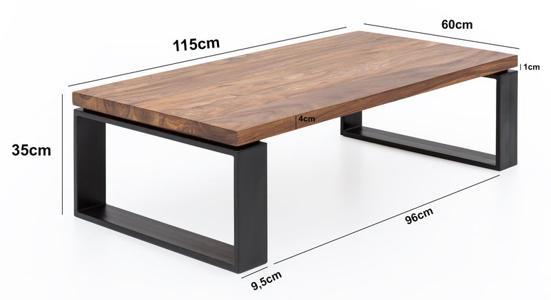 Couchtisch WL5.650 Sheesham 115x35x60cm Massivholz Metallgestell Braun