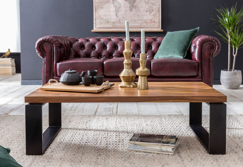 Couchtisch WL5.650 Sheesham 115x35x60cm Massivholz Metallgestell Braun