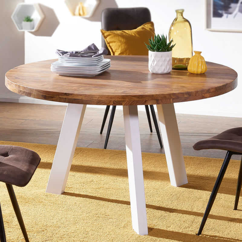 Esszimmertisch rund 130cm Sheesham Massivholz Metallbeine
