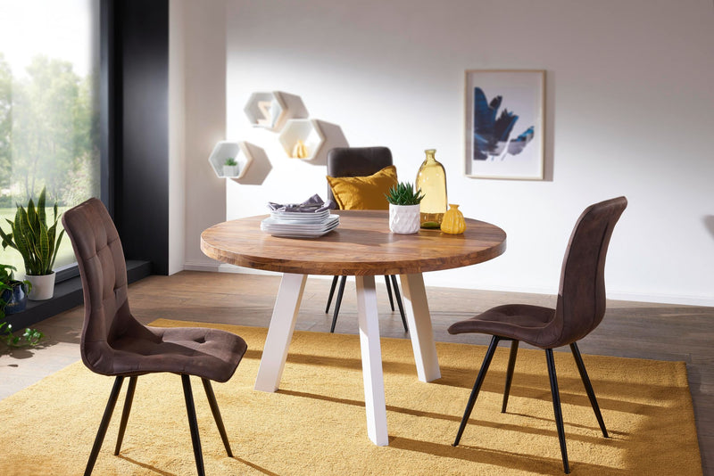 Esszimmertisch rund 130cm Sheesham Massivholz Metallbeine