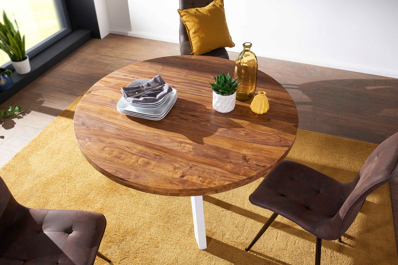Esszimmertisch rund 130cm Sheesham Massivholz Metallbeine