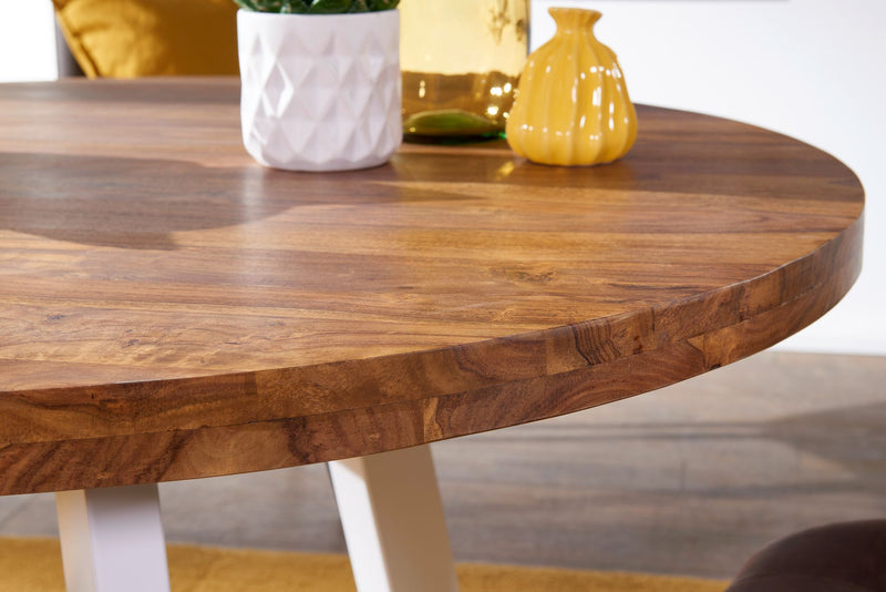 Esszimmertisch rund 130cm Sheesham Massivholz Metallbeine