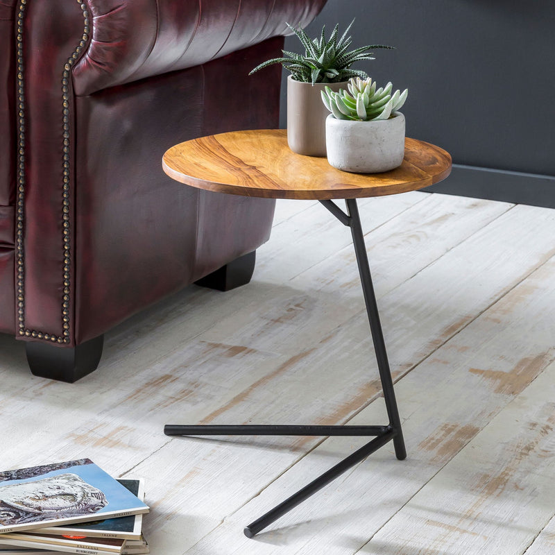 Beistelltisch 40x46x40cm Sheesham Holz Metall Industrial Style Wohnzimmer