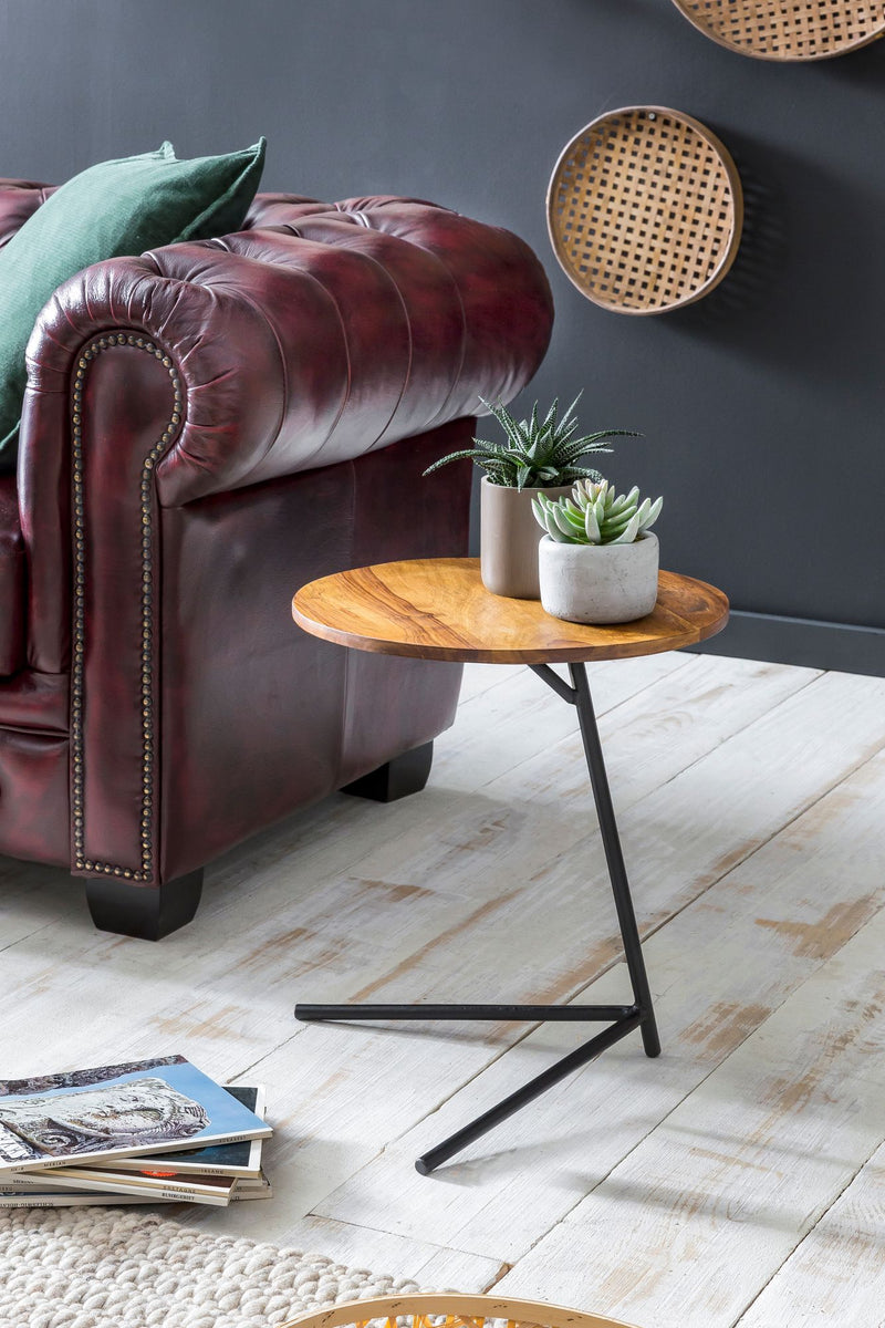Beistelltisch 40x46x40cm Sheesham Holz Metall Industrial Style Wohnzimmer