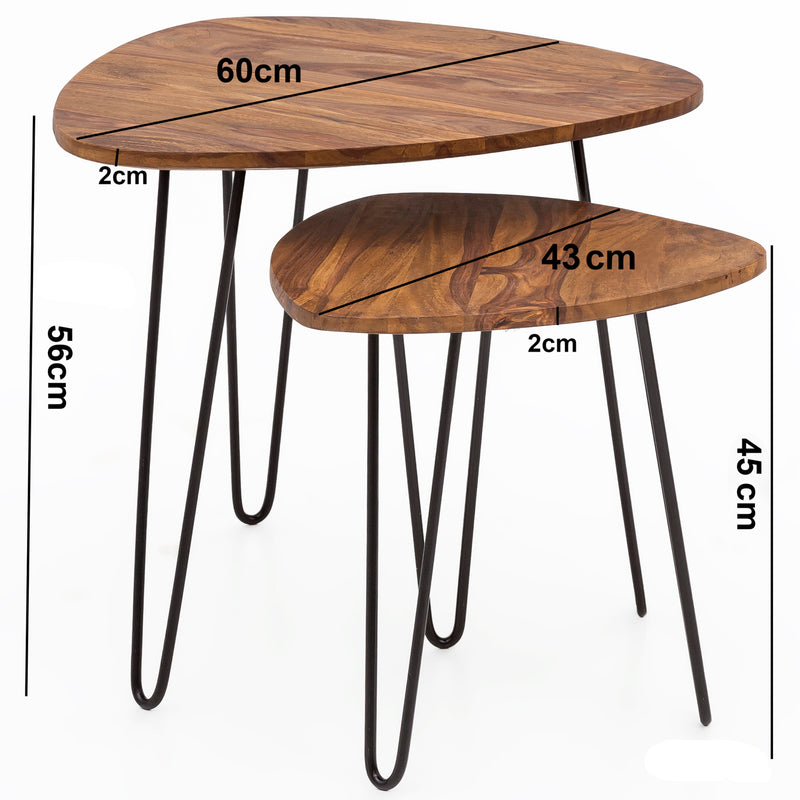 Satztisch Set WL5.659 Sheesham Metall 2er Beistelltisch Massivholz
