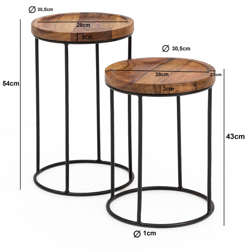 Satztisch Set WL5.661 Sheesham Metall 2er Massivholz Wohnzimmertisch