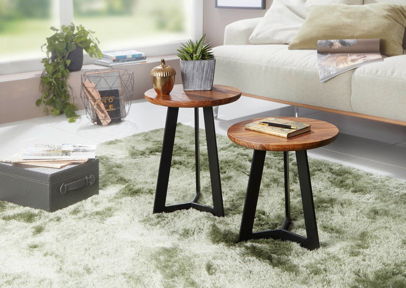 Beistelltisch WL5.664 Sheesham Holz Metall Industrial Style 35x45x35cm