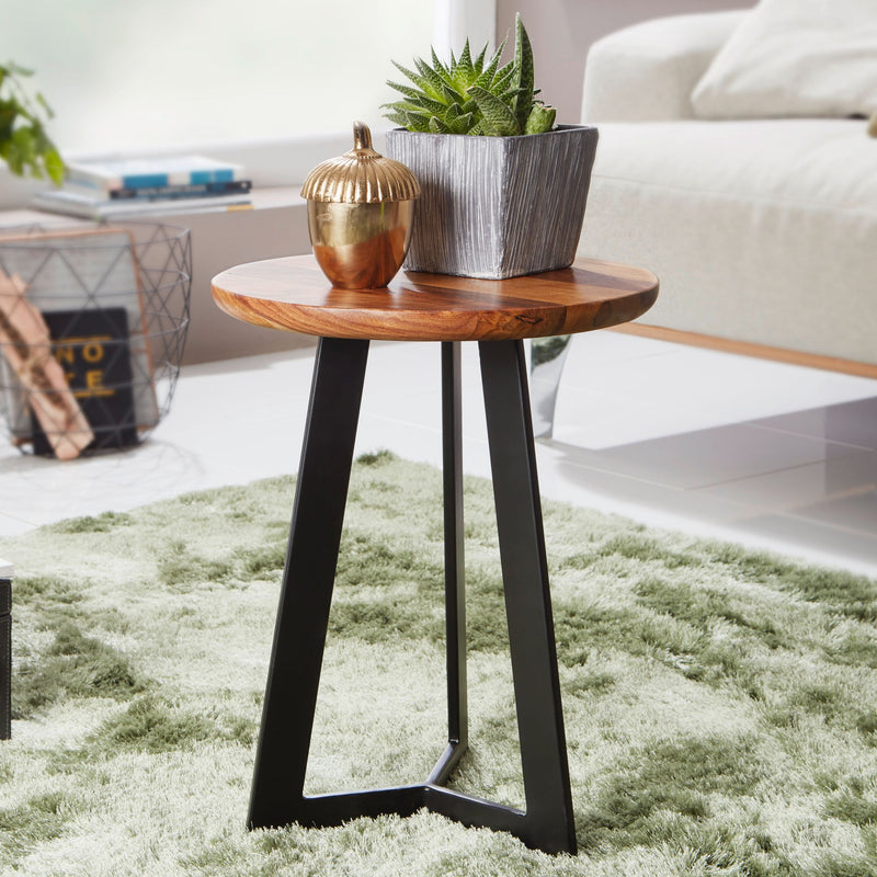 Beistelltisch WL5.665 Sheesham Holz Metall Industrial Style 35x37x35cm