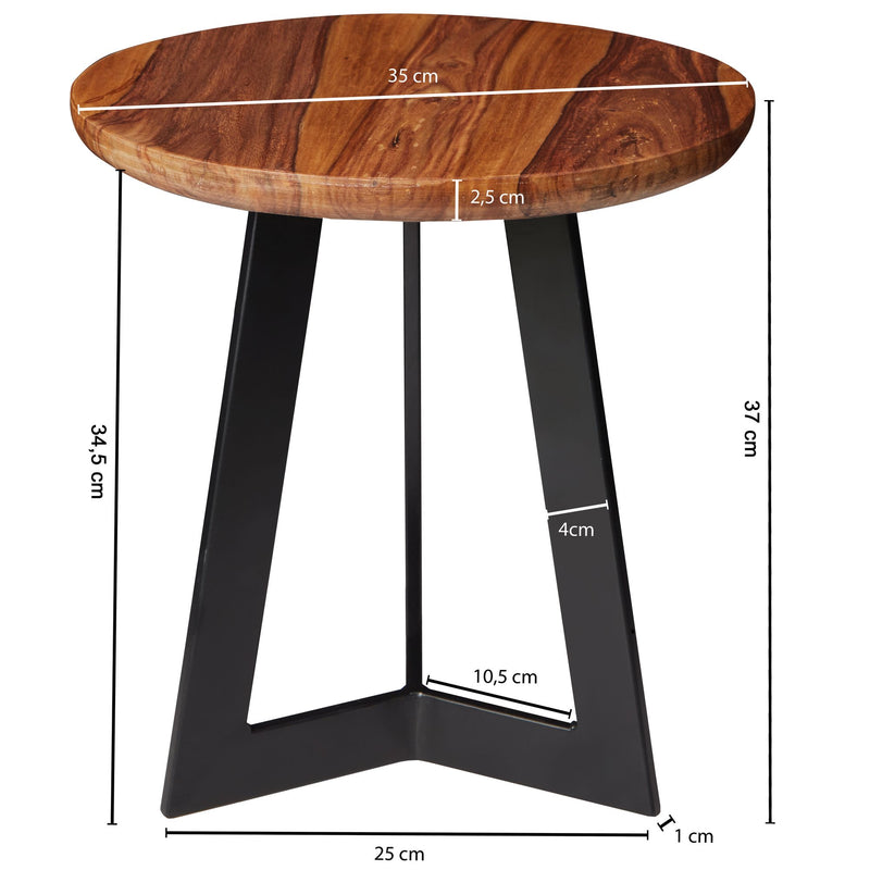 Beistelltisch WL5.665 Sheesham Holz Metall Industrial Style 35x37x35cm