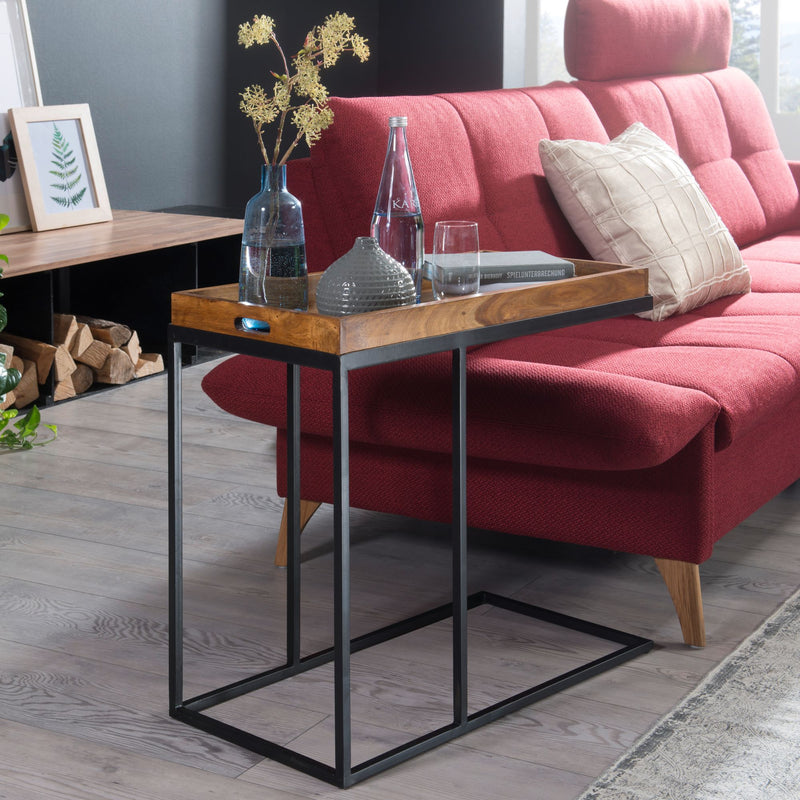 Beistelltisch WL5.667 Sheeshamholz Metallgestell Tabletttisch Naturholz