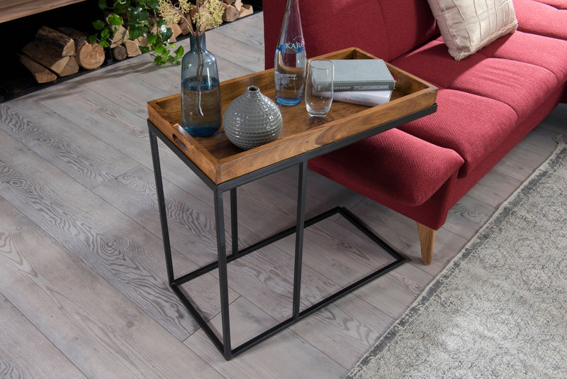 Beistelltisch WL5.667 Sheeshamholz Metallgestell Tabletttisch Naturholz