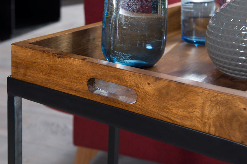 Beistelltisch WL5.667 Sheeshamholz Metallgestell Tabletttisch Naturholz