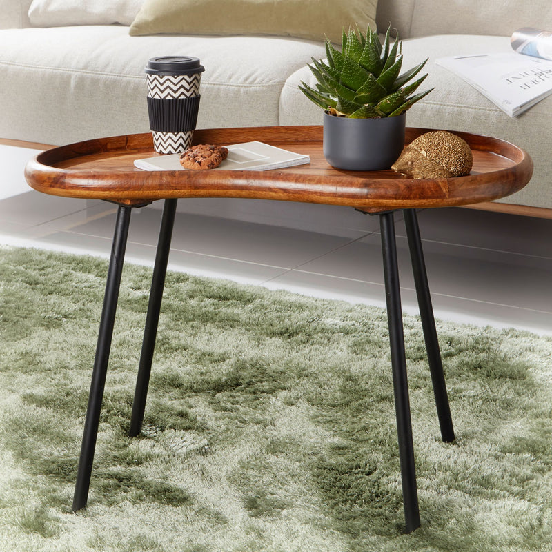 Couchtisch WL5.669 Sheesham massiv Nierenform Metallbeine 71x51x40cm