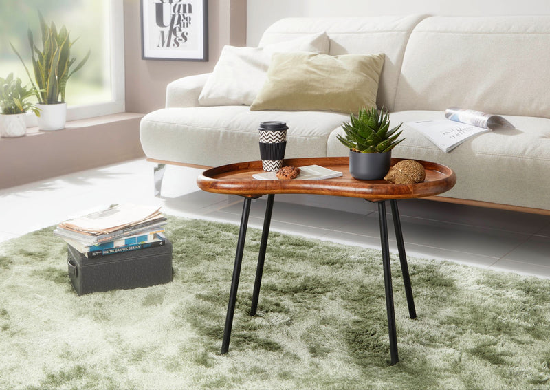 Couchtisch WL5.669 Sheesham massiv Nierenform Metallbeine 71x51x40cm