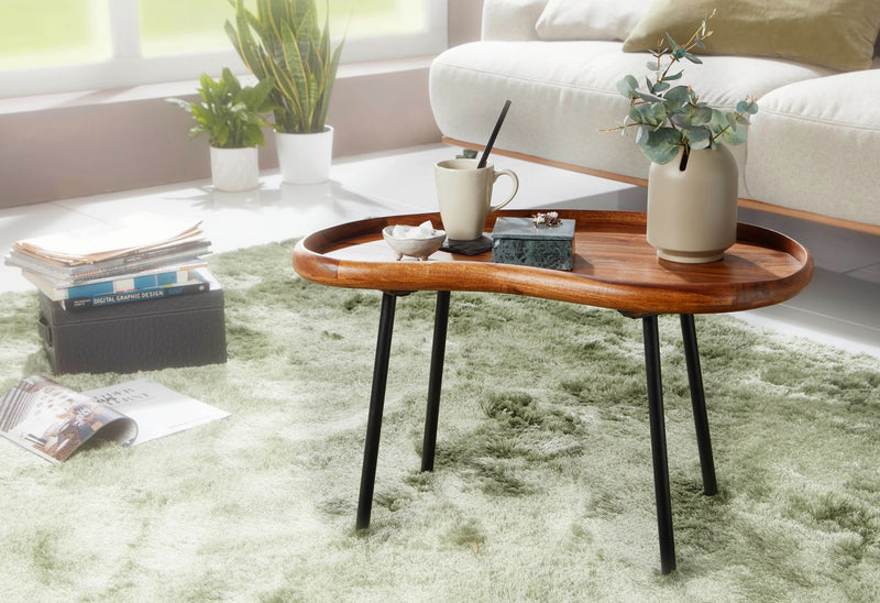 Couchtisch WL5.670 Sheesham massiv Nierenform Metallbeine 71x42x40cm