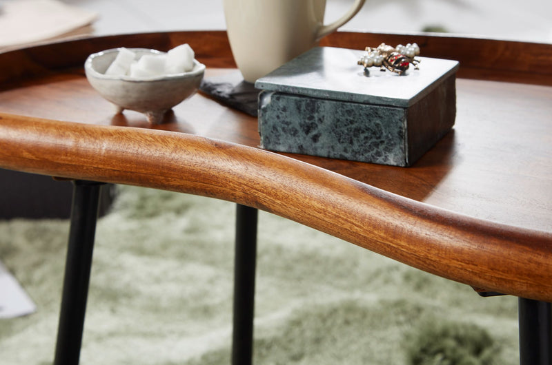 Couchtisch WL5.670 Sheesham massiv Nierenform Metallbeine 71x42x40cm