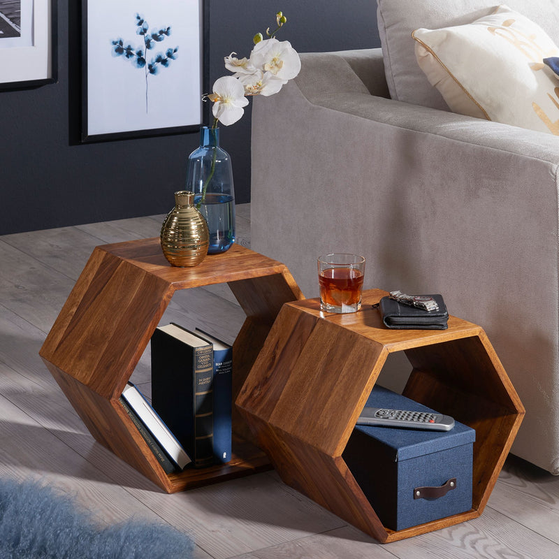Beistelltisch 2er Set Sheesham Massivholz Design Wohnzimmer Couchtisch