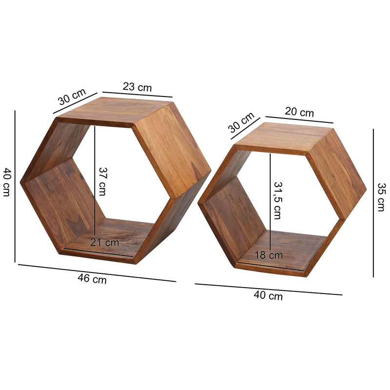 Beistelltisch 2er Set Sheesham Massivholz Design Wohnzimmer Couchtisch