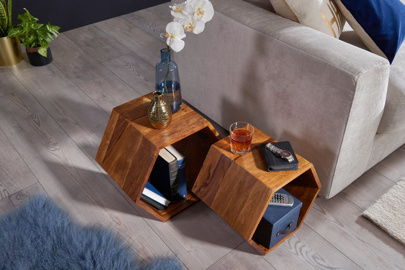 Beistelltisch 2er Set Sheesham Massivholz Design Wohnzimmer Couchtisch