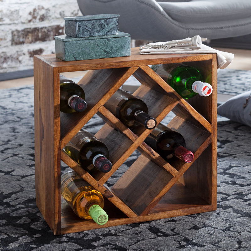 Weinregal WL5.673 Sheesham Massivholz 8 Flaschen 40x40x25cm Design