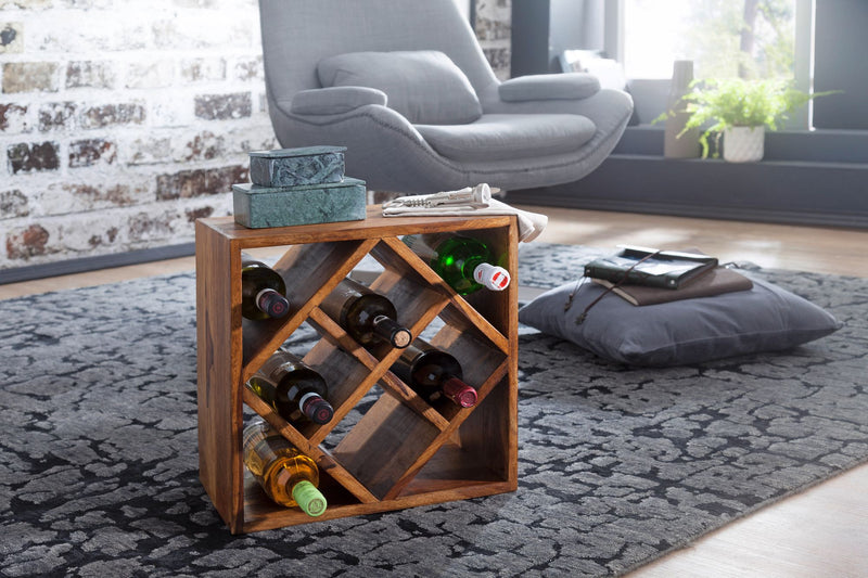 Weinregal WL5.673 Sheesham Massivholz 8 Flaschen 40x40x25cm Design