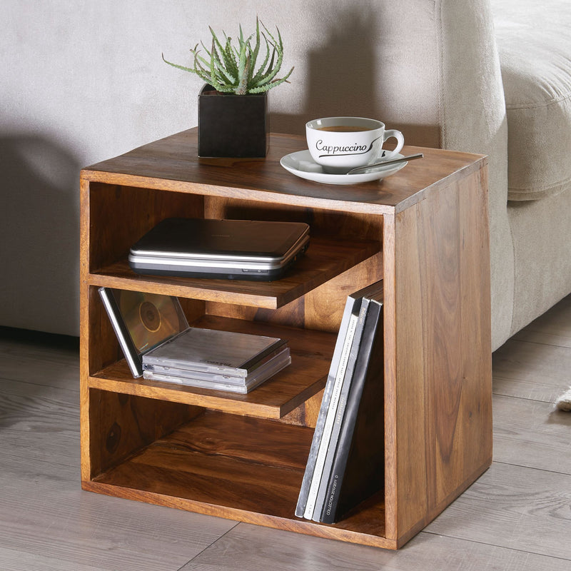 Beistelltisch Sheesham Massivholz 43x43x30cm Design Nachttisch Ablagen