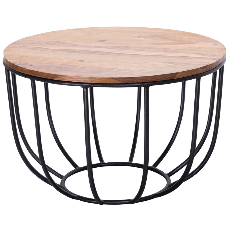 Couchtisch WL5.677 Sheesham Massivholz Metall Rund Industrial Braun
