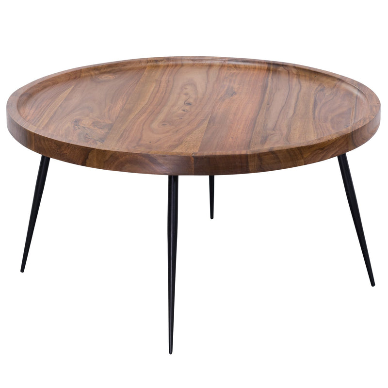Couchtisch WL5.678 Sheesham Massivholz Metall Rund Retro Braun 75x39x75cm