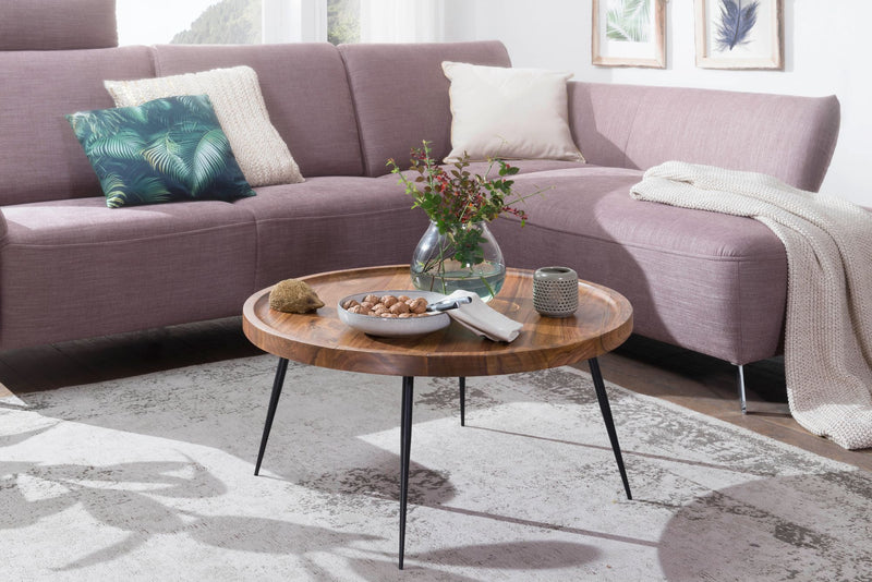 Couchtisch WL5.678 Sheesham Massivholz Metall Rund Retro Braun 75x39x75cm