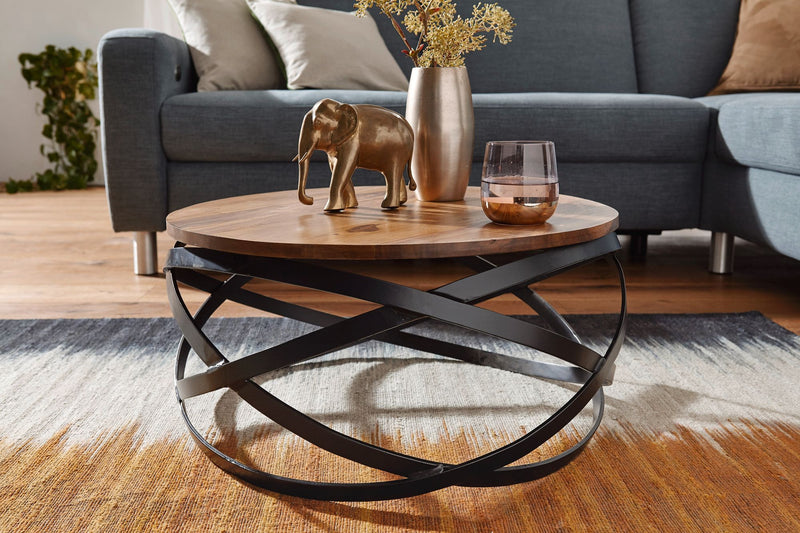Couchtisch MANUR 60x30x60cm Sheesham Massivholz Metall Industrial Braun