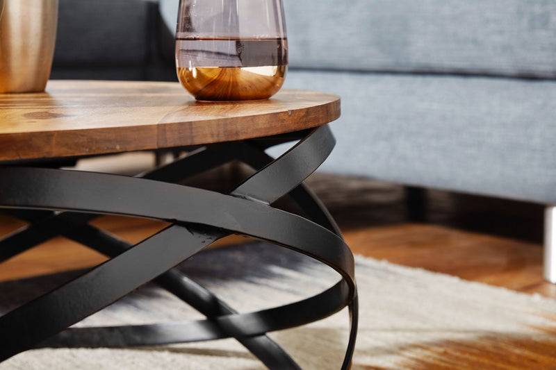 Couchtisch MANUR 60x30x60cm Sheesham Massivholz Metall Industrial Braun