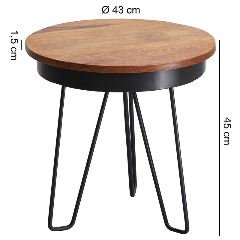 Beistelltisch Sheesham Holz 43x45x43cm Industrial Metallbeine