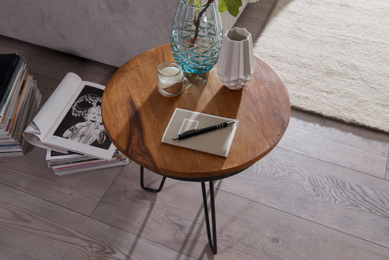 Beistelltisch Sheesham Holz 43x45x43cm Industrial Metallbeine