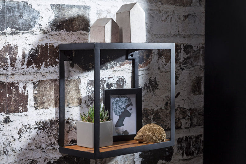 Wandregal PURI 35x35cm Sheesham Massivholz Metall Industrial