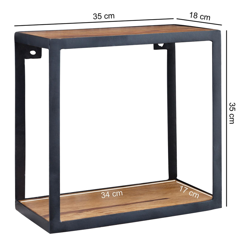 Wandregal PURI 35x35cm Sheesham Massivholz Metall Industrial