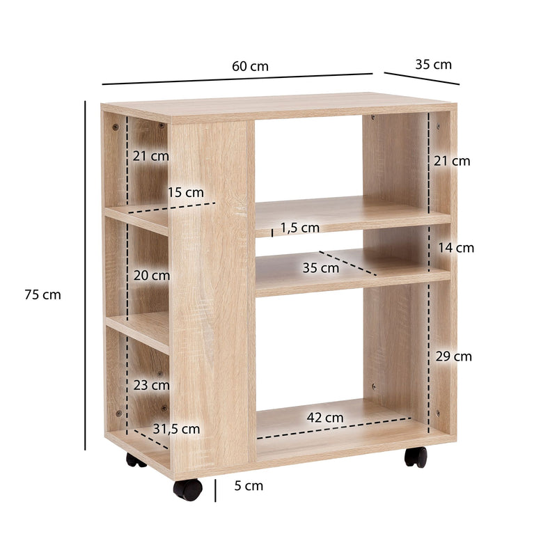Regalwagen WL5.695 Sonoma 60x35x75cm Holz mit Rollen Modern
