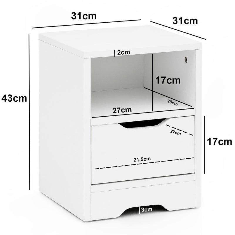 Nachtkonsole WL5.700 Weiß Matt 31x43x31cm 1 Schublade Ablagefach