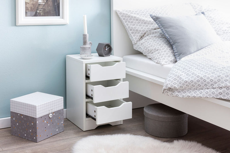 Nachtkonsole WL5.704 Weiß Matt 3 Schubladen Modern Schlafzimmer