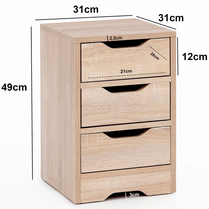 Nachtkonsole WL5.705 Sonoma 3 Schubladen Modern Schlafzimmer 31x49x31cm