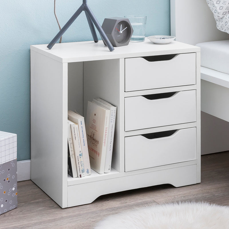 Nachtkonsole WL5.708 Weiß Matt 3 Schubladen 1 Ablagefach Modern
