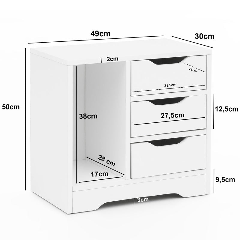 Nachtkonsole WL5.708 Weiß Matt 3 Schubladen 1 Ablagefach Modern