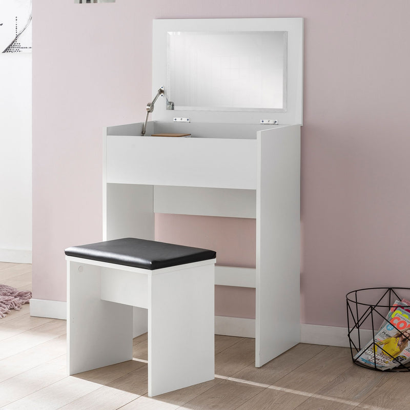 Schminktisch WL5.730 60x81x40cm Holz Weiß mit Hocker & Spiegel Modern