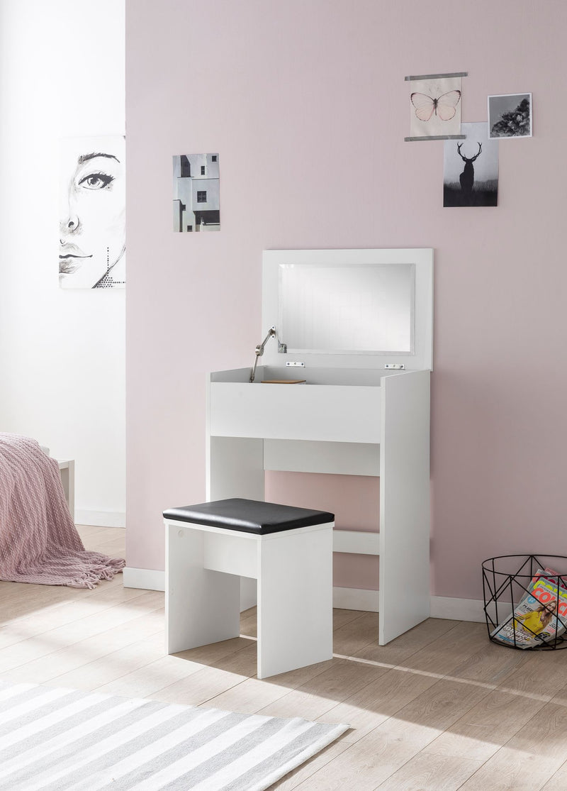 Schminktisch WL5.730 60x81x40cm Holz Weiß mit Hocker & Spiegel Modern