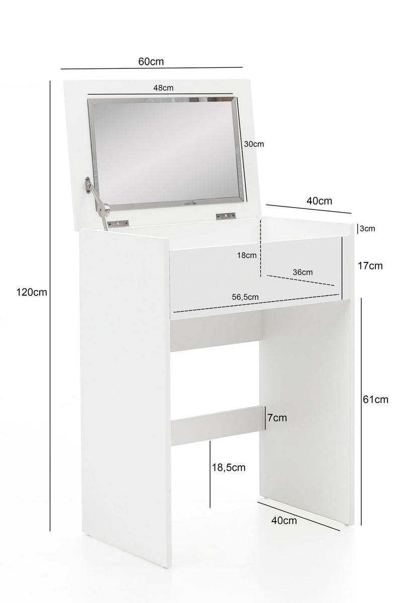 Schminktisch WL5.730 60x81x40cm Holz Weiß mit Hocker & Spiegel Modern
